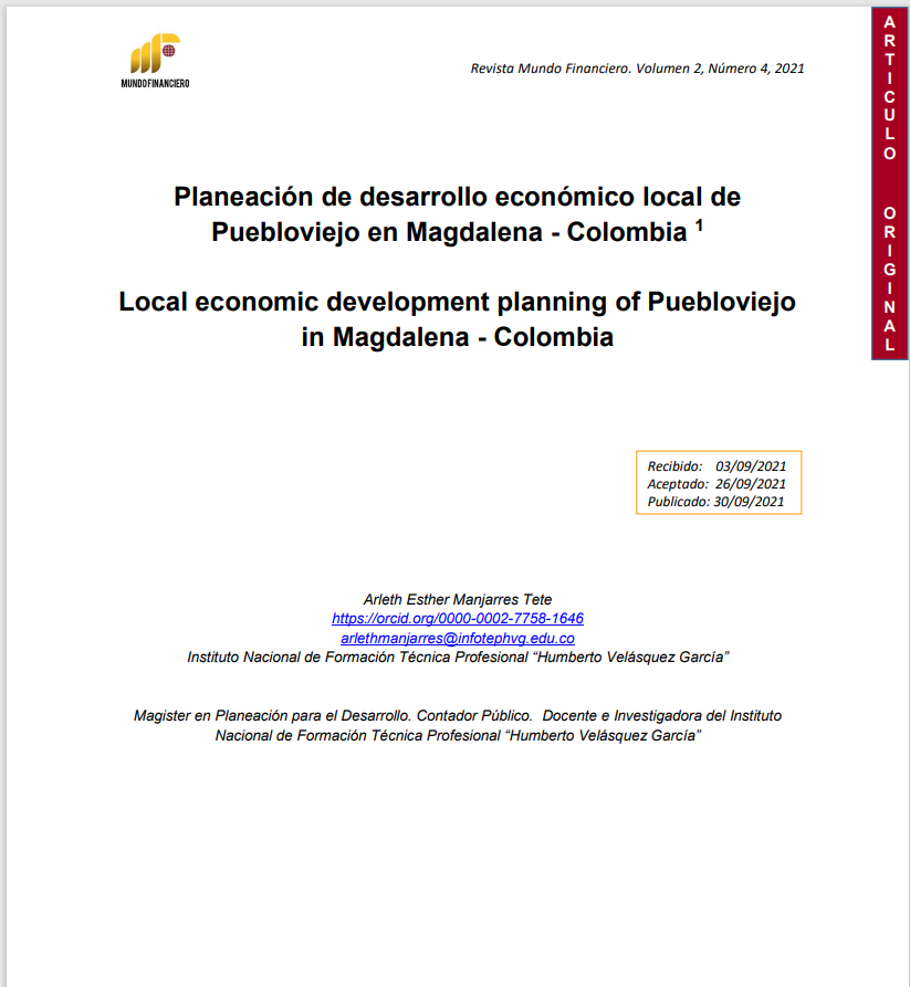 Planeación de desarrollo económico local de Puebloviejo en Magdalena - Colombia