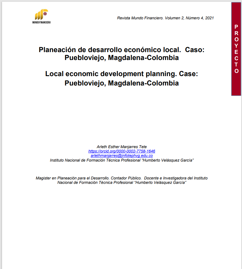 Planeación de desarrollo económico local.  Caso:  Puebloviejo, Magdalena-Colombia