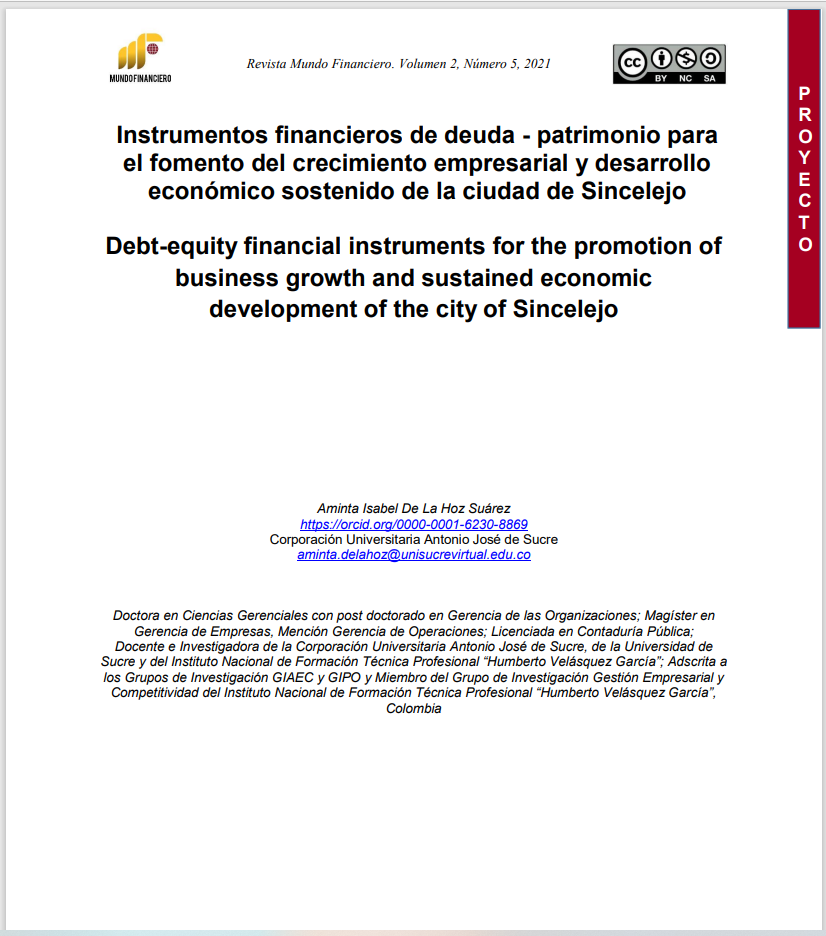 Instrumentos financieros de deuda - patrimonio para el fomento del crecimiento empresarial y desarrollo económico sostenido de la ciudad de Sincelejo